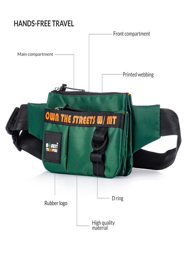 MONKEY TROOPERS Pockstar Waist Bag, Crossbody, Chest Bag for Men Women Girls Boys, Lightweight, Durable, Travel, Hikking, Casual, Dailyuse, Water Resistant (Dark Green) - Image 2